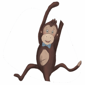 Illustration von Hugo dem Affen, der lachend schwingt